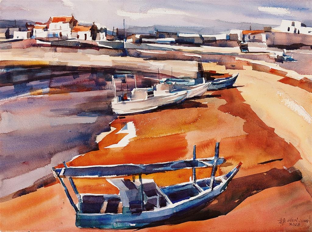 陳文龍---漁村午後 水彩 56x76cm 2008